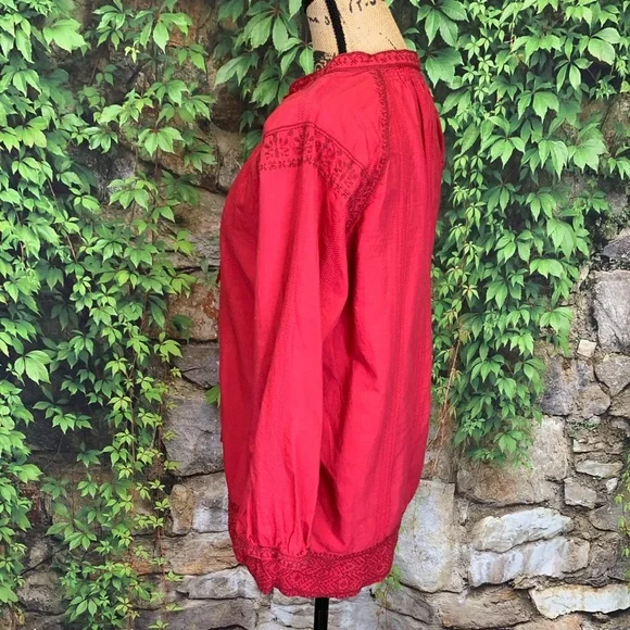 MADEWELL Embellished Tomato Red Cotton Boho Tunic, XS - Picture 6 of 10